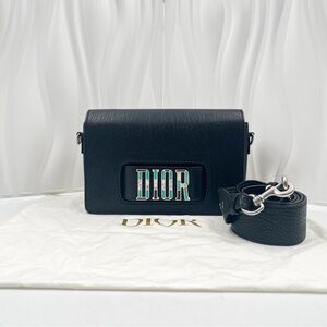 DIOR J'ADIOR Flap Bag Black Grained Calfskin with Turquoise Marble Logo